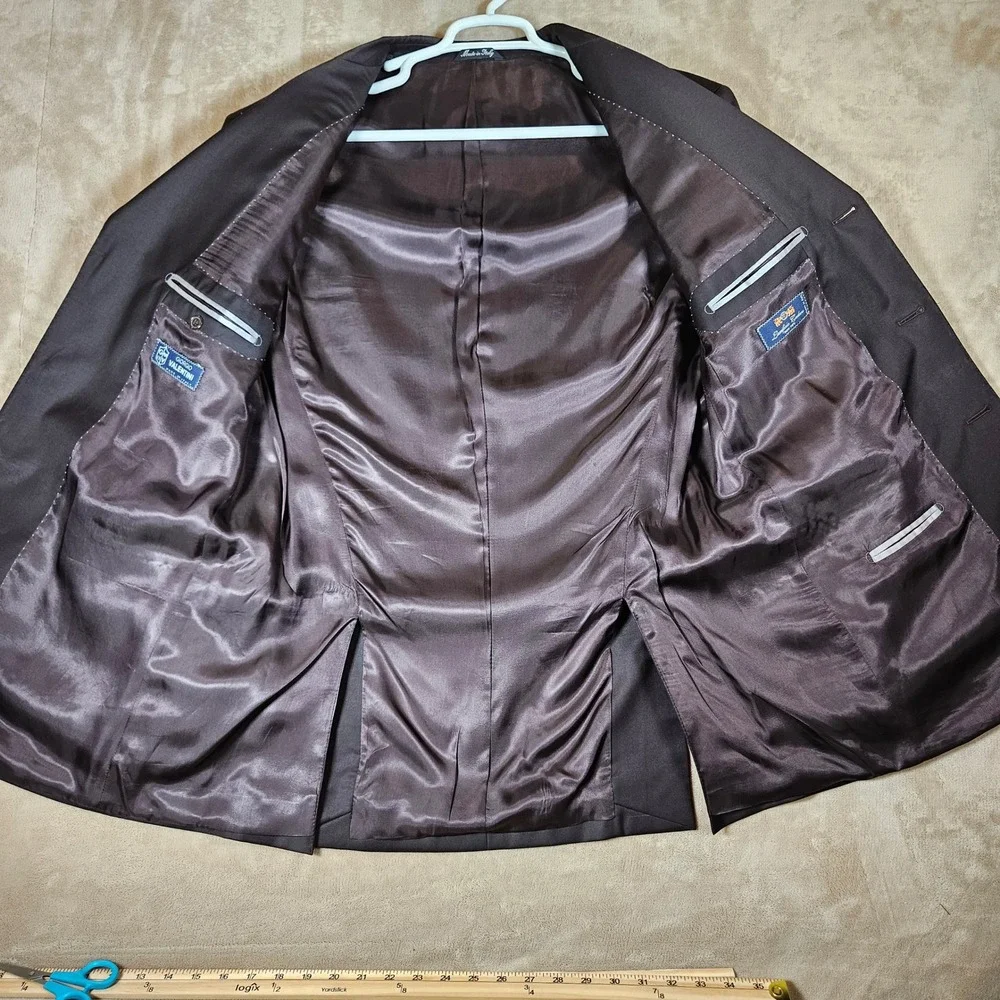 Giorgio Valentini Mens Suit 46L Dark Brown 100% Super 140s Wool Made in Italy